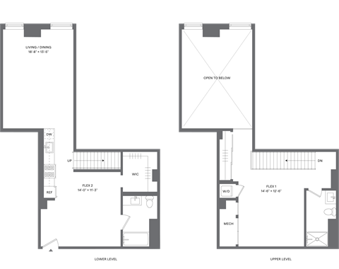 Floor plan for studio, 2 baths, 1043 sqft
